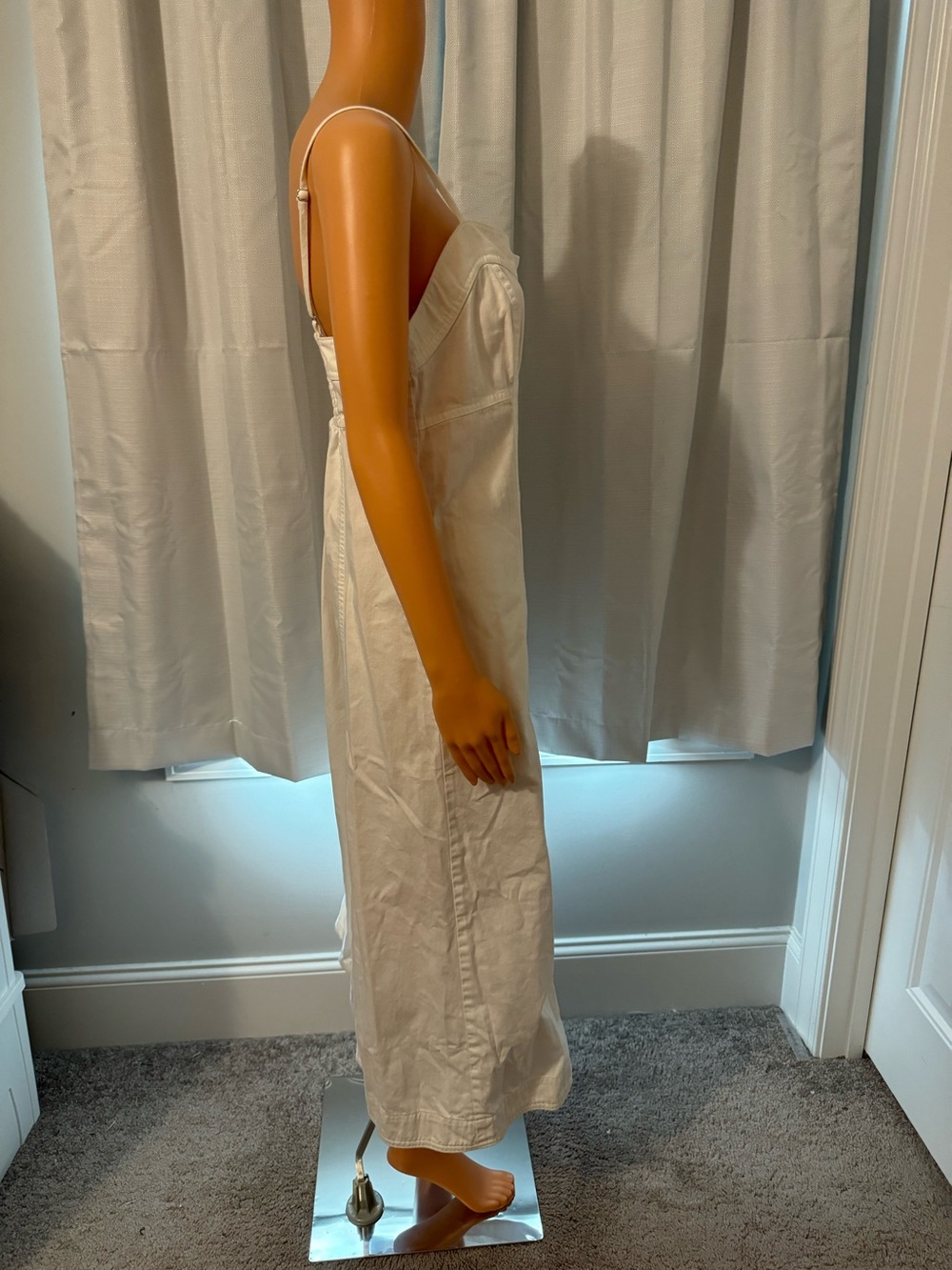 Cool Free People size L white denim button up smocked sleeveless midi dress - Picture 4 of 6